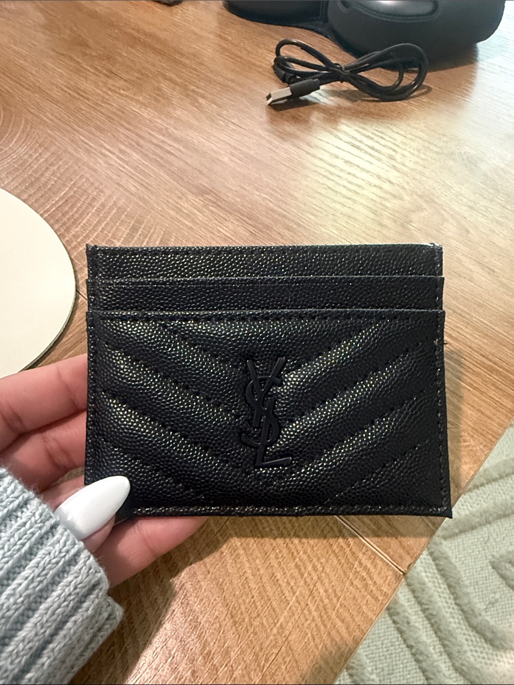 YSL Monogram Card Case in Grained Leather